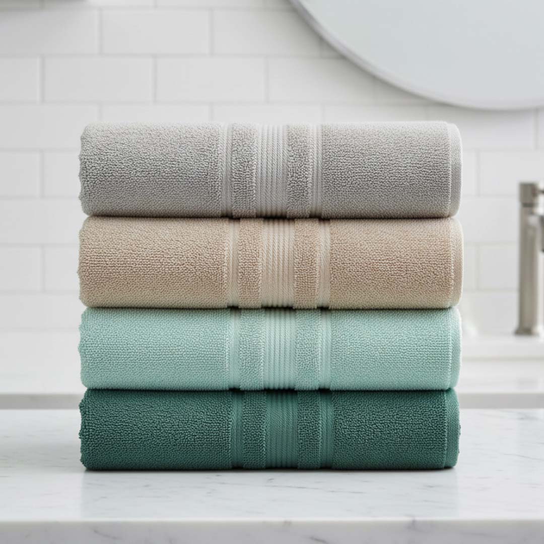 Premium Solid Grey, Beige, Green Cotton Bath Towel (Pack of 4) by Athom Living - Athom Living