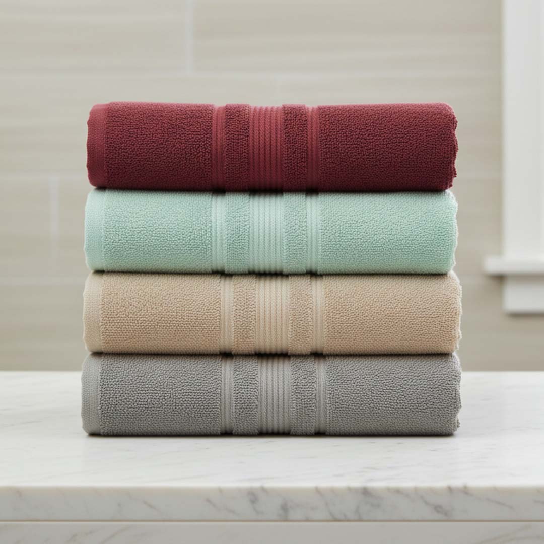 Premium Solid Grey, Beige, Green, Maroon Cotton Bath Towel (Pack of 4) by Athom Living - Athom Living