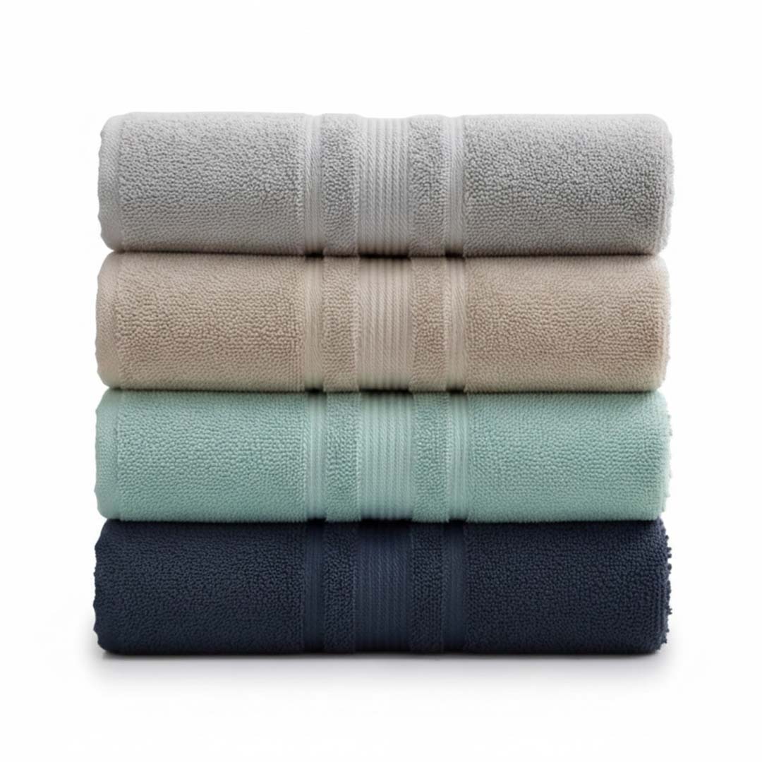 Premium Solid Grey, Beige, Green,Blue Cotton Bath Towel (Pack of 4) by Athom Living - Athom Living