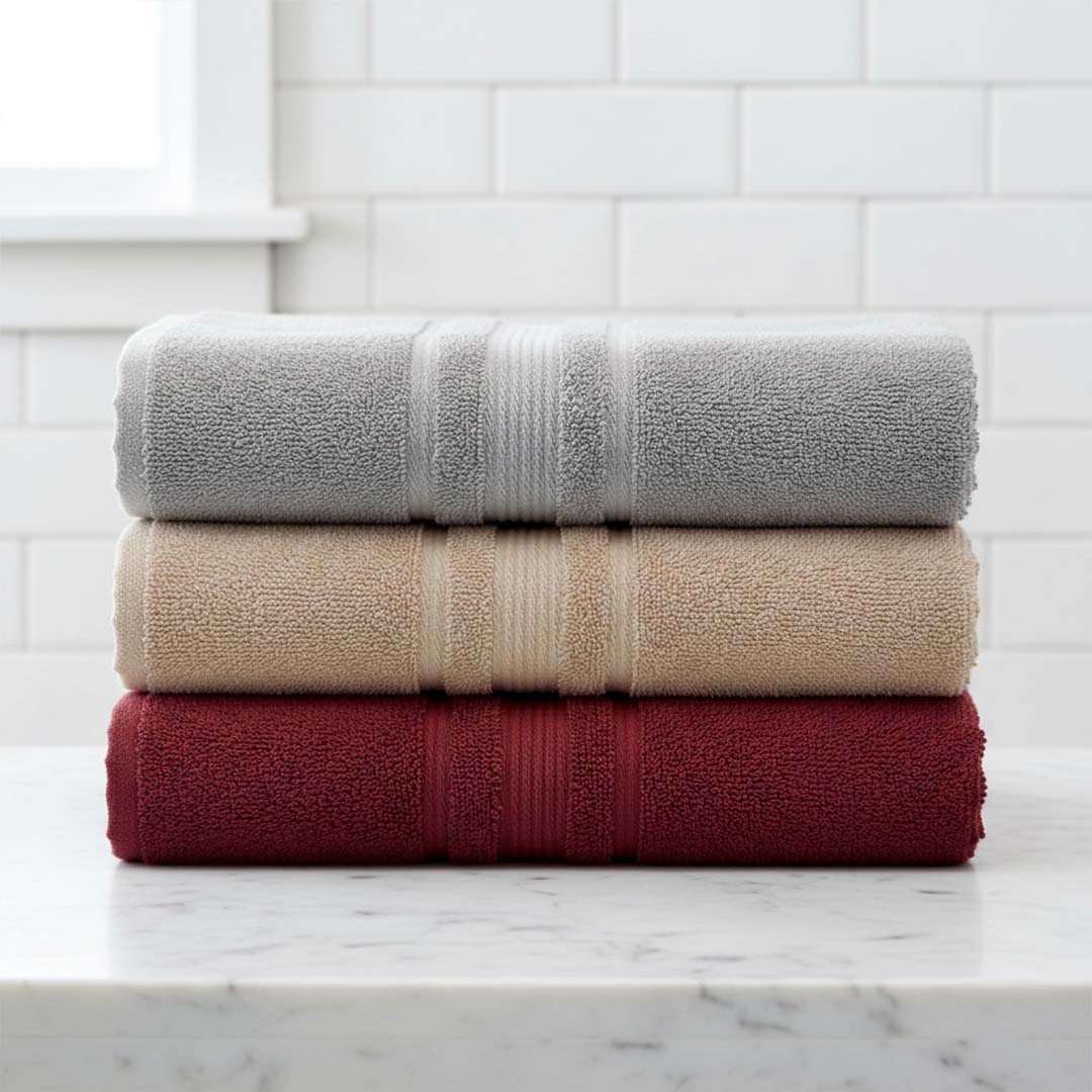 Premium Solid Grey, Beige, Maroon Cotton Bath Towel (Pack of 3) by Athom Living - Athom Living