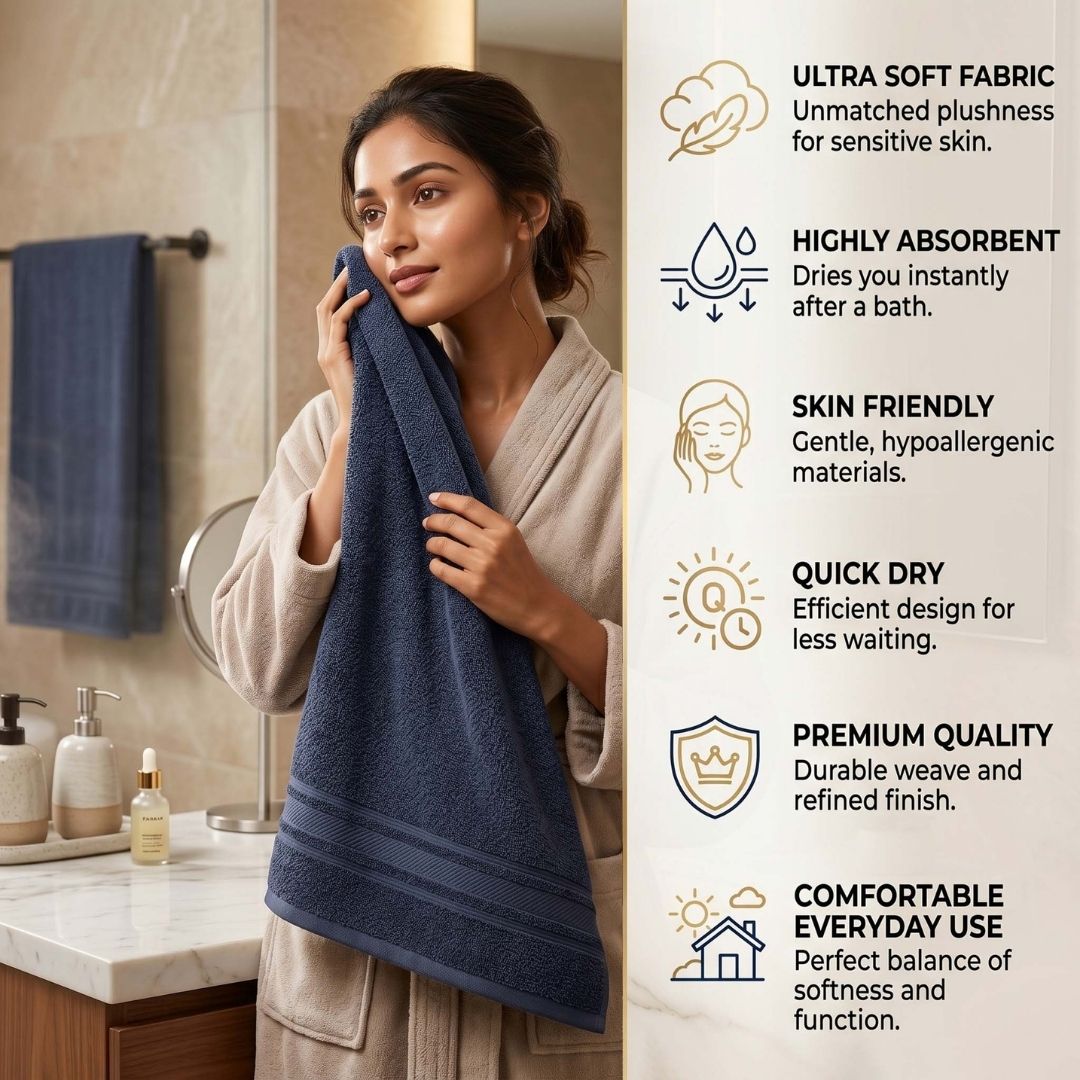 Premium Solid Grey, Beige, Navy Blue Cotton Bath Towel (Pack of 3) by Athom Living - Athom Living