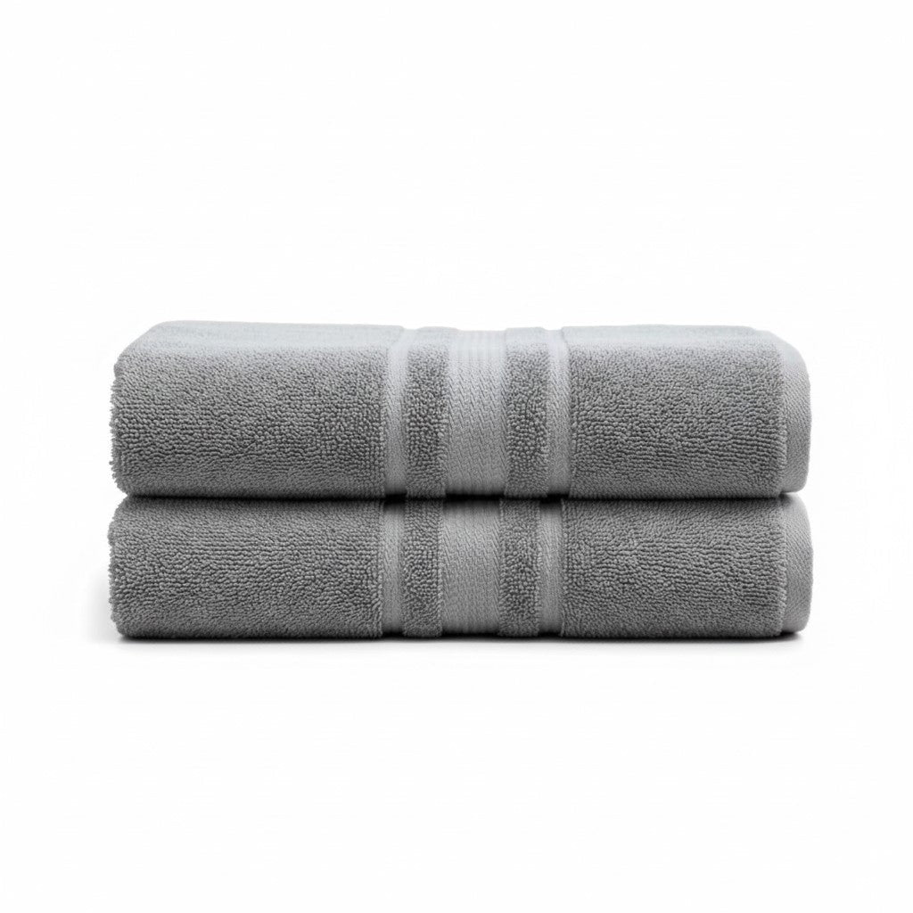 Premium Solid Grey Cotton Bath Towel (Pack of 2) by Athom Living - Athom Living