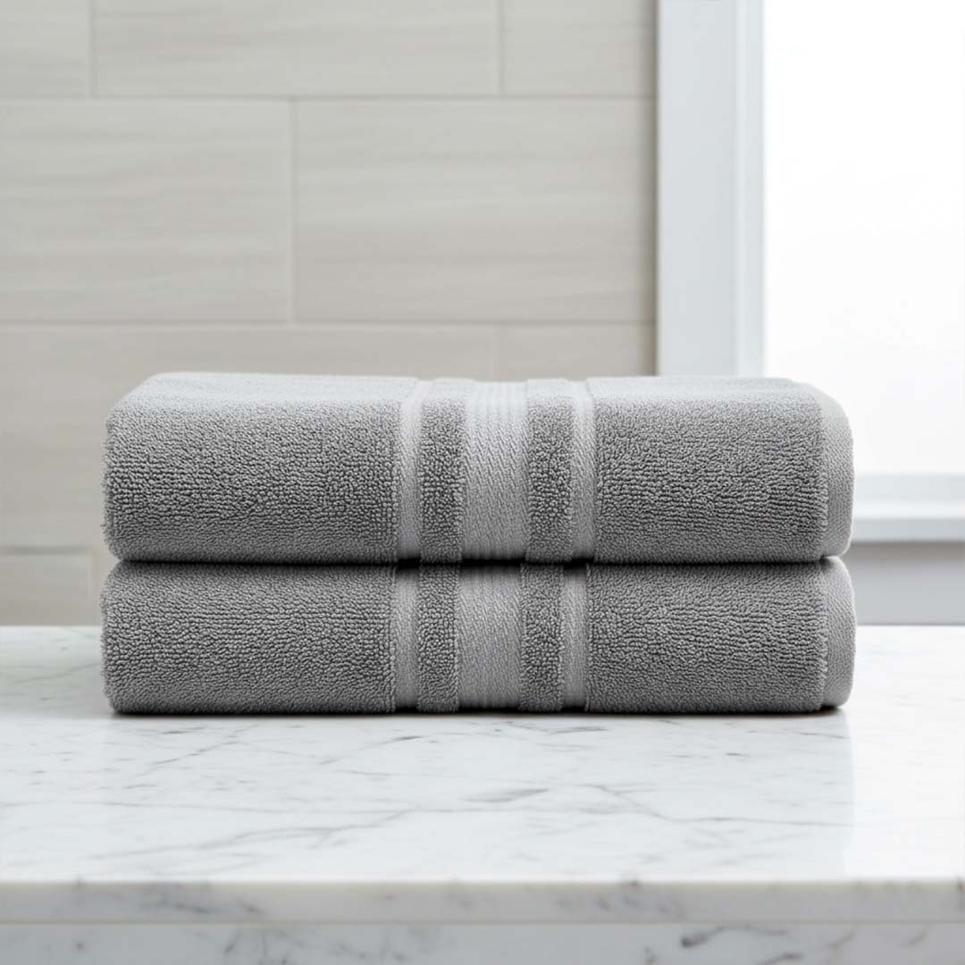Premium Solid Grey Cotton Bath Towel (Pack of 2) by Athom Living - Athom Living