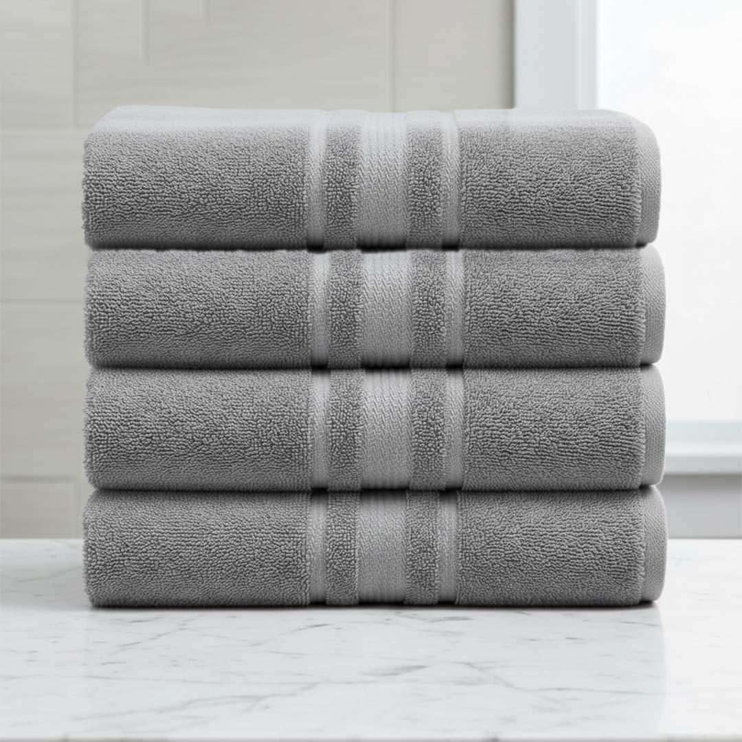 Premium Solid Grey Cotton Bath Towel (Pack of 4) by Athom Living - Athom Living