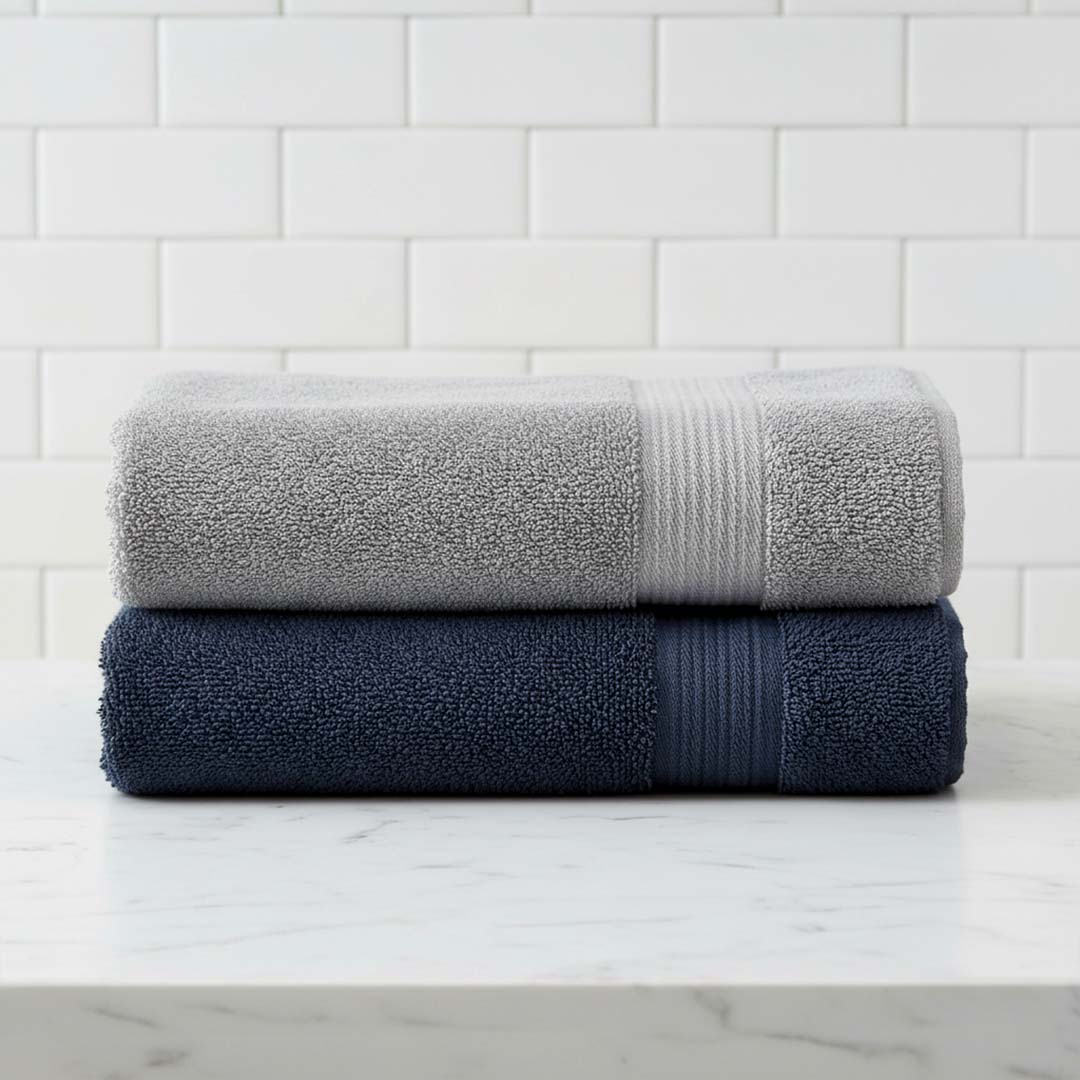 Premium Solid Grey & Navy Blue Cotton Bath Towel (Pack of 2) by Athom Living - Athom Living