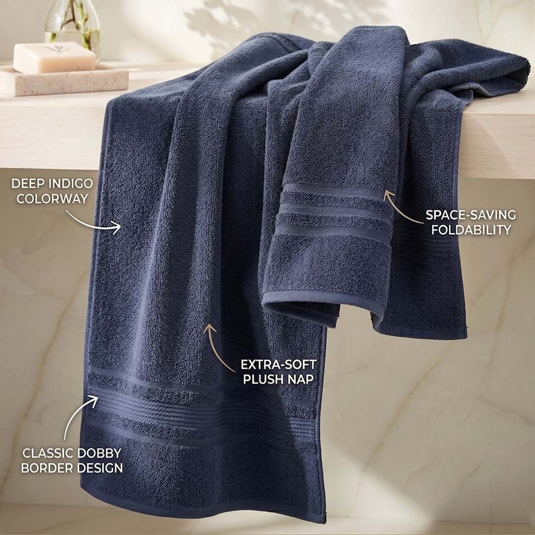 Premium Solid Grey & Navy Blue Cotton Bath Towel (Pack of 2) by Athom Living - Athom Living