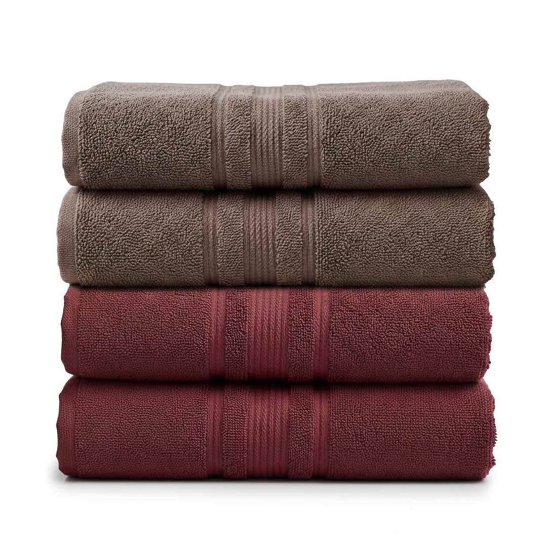 Premium Solid Maroon & Brown Cotton Bath Towel (Pack of 4) by Athom Living - Athom Living