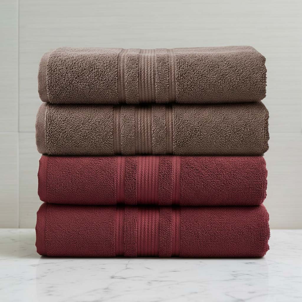 Premium Solid Maroon & Brown Cotton Bath Towel (Pack of 4) by Athom Living - Athom Living