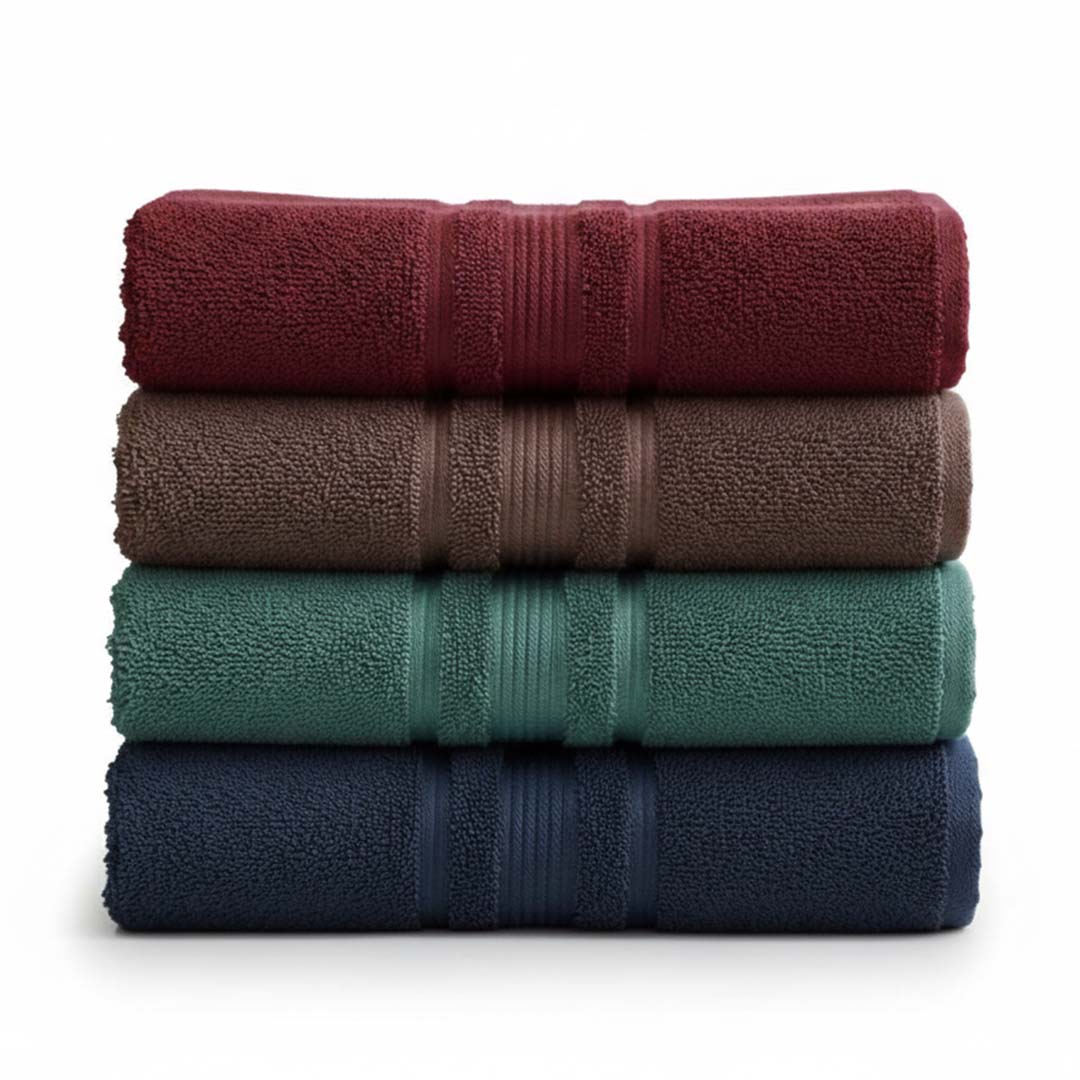 Premium Solid Maroon, Brown, Green, Blue Cotton Bath Towel (Pack of 4) by Athom Living - Athom Living