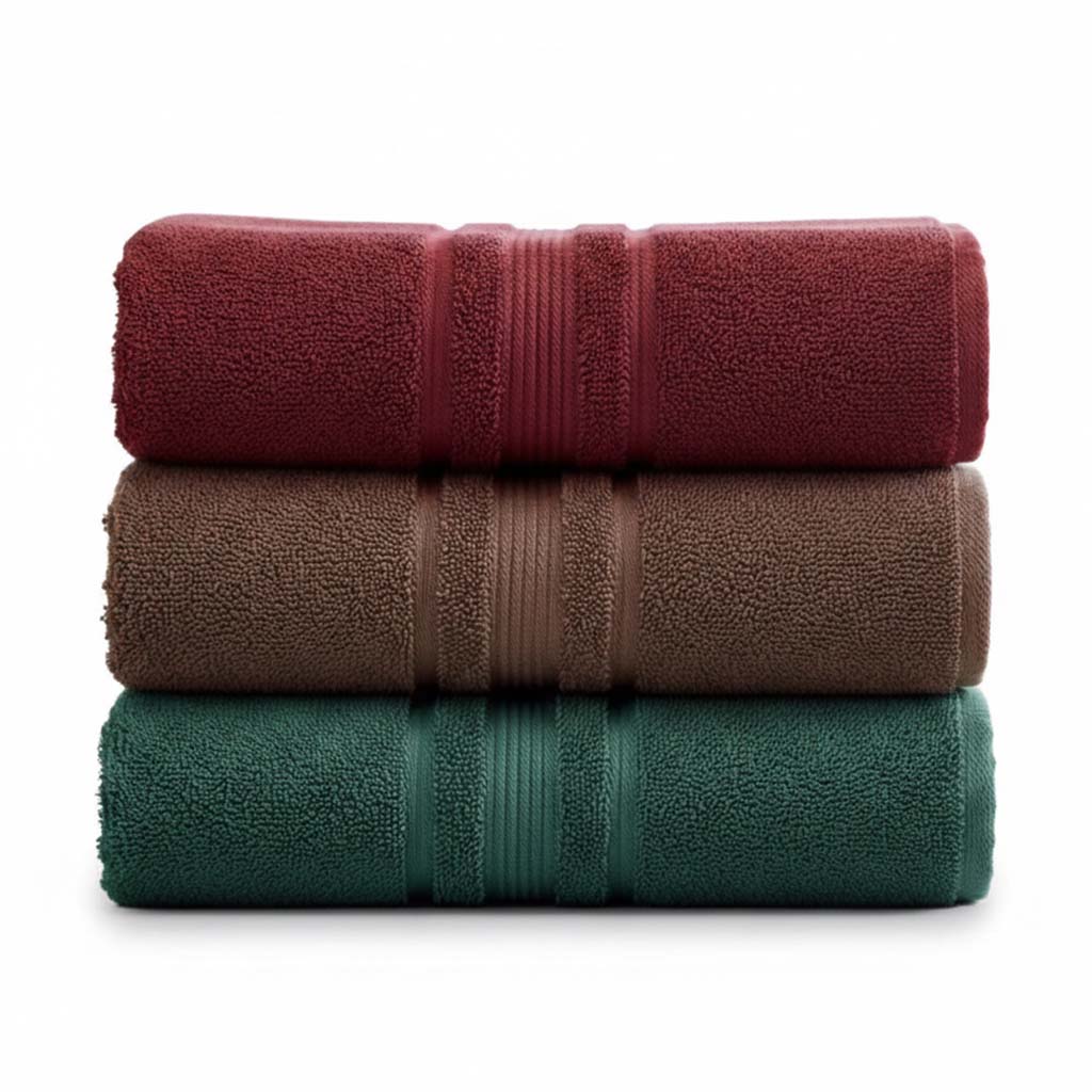 Premium Solid Maroon, Brown, Green Cotton Bath Towel (Pack of 3) by Athom Living - Athom Living