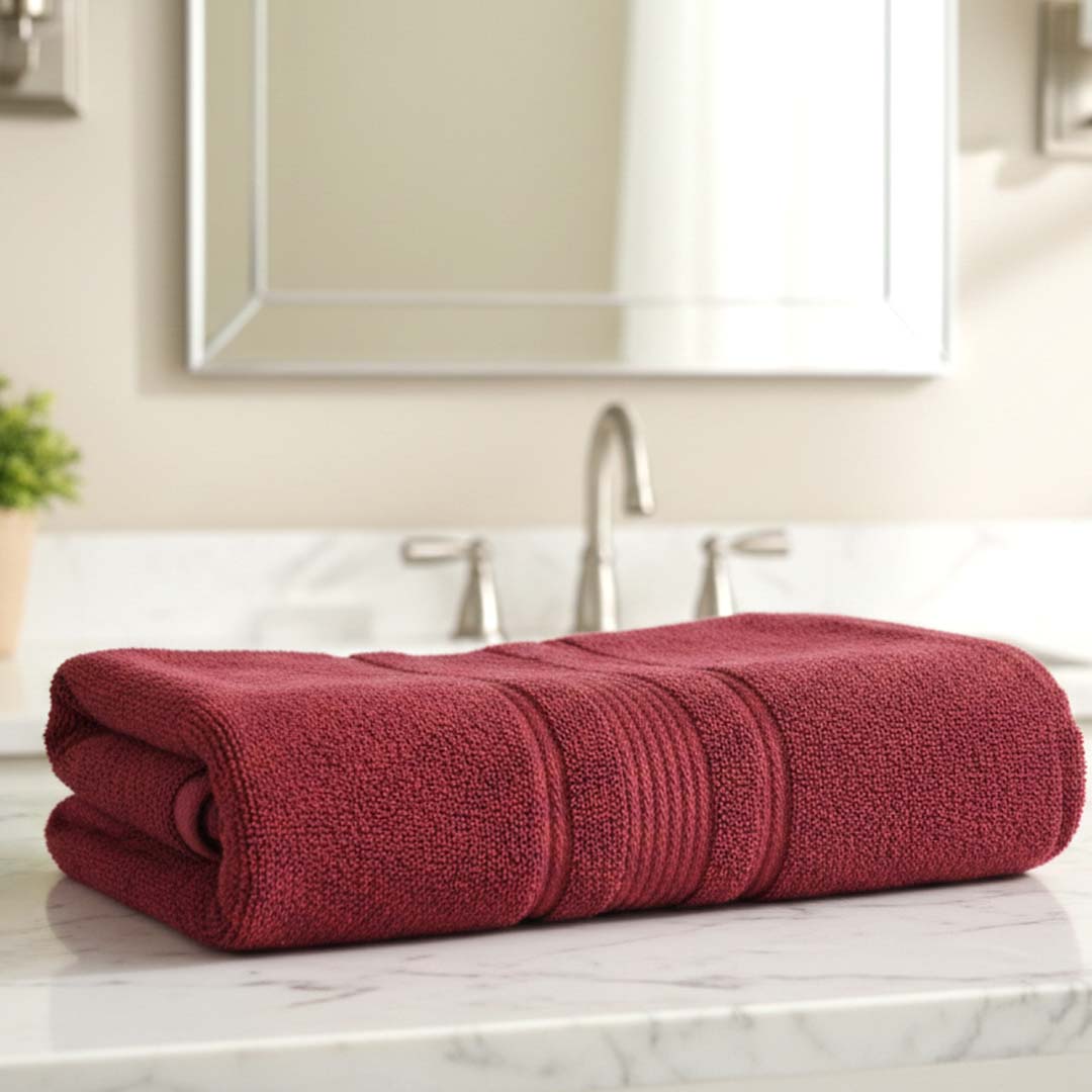 Premium Solid Maroon Cotton Bath Towel by Athom Living - Athom Living