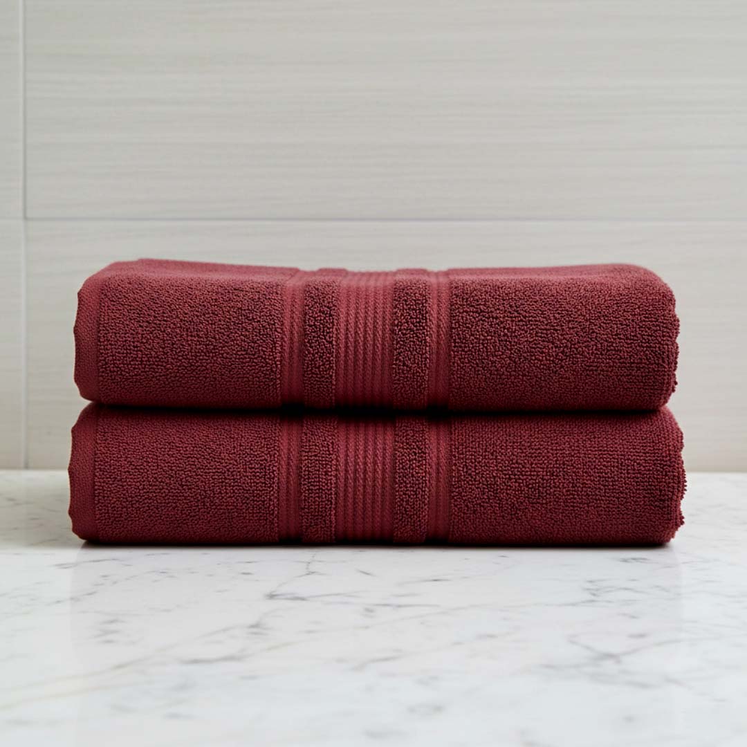 Premium Solid Maroon Cotton Bath Towel (Pack of 2) by Athom Living - Athom Living