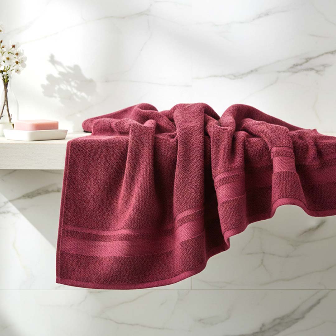 Premium Solid Maroon & Green Cotton Bath Towel (Pack of 4) by Athom Living - Athom Living