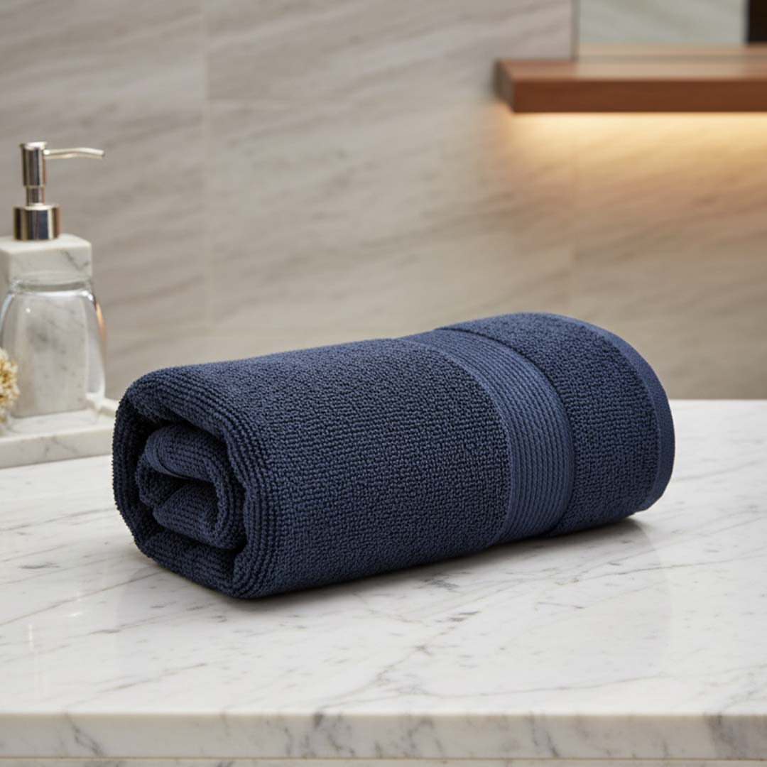 Premium Solid Navy Blue Cotton Bath Towel by Athom Living - Athom Living