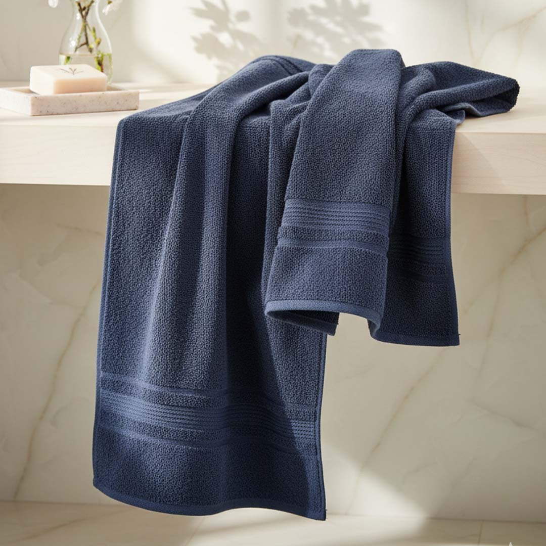 Premium Solid Navy Blue Cotton Bath Towel by Athom Living - Athom Living