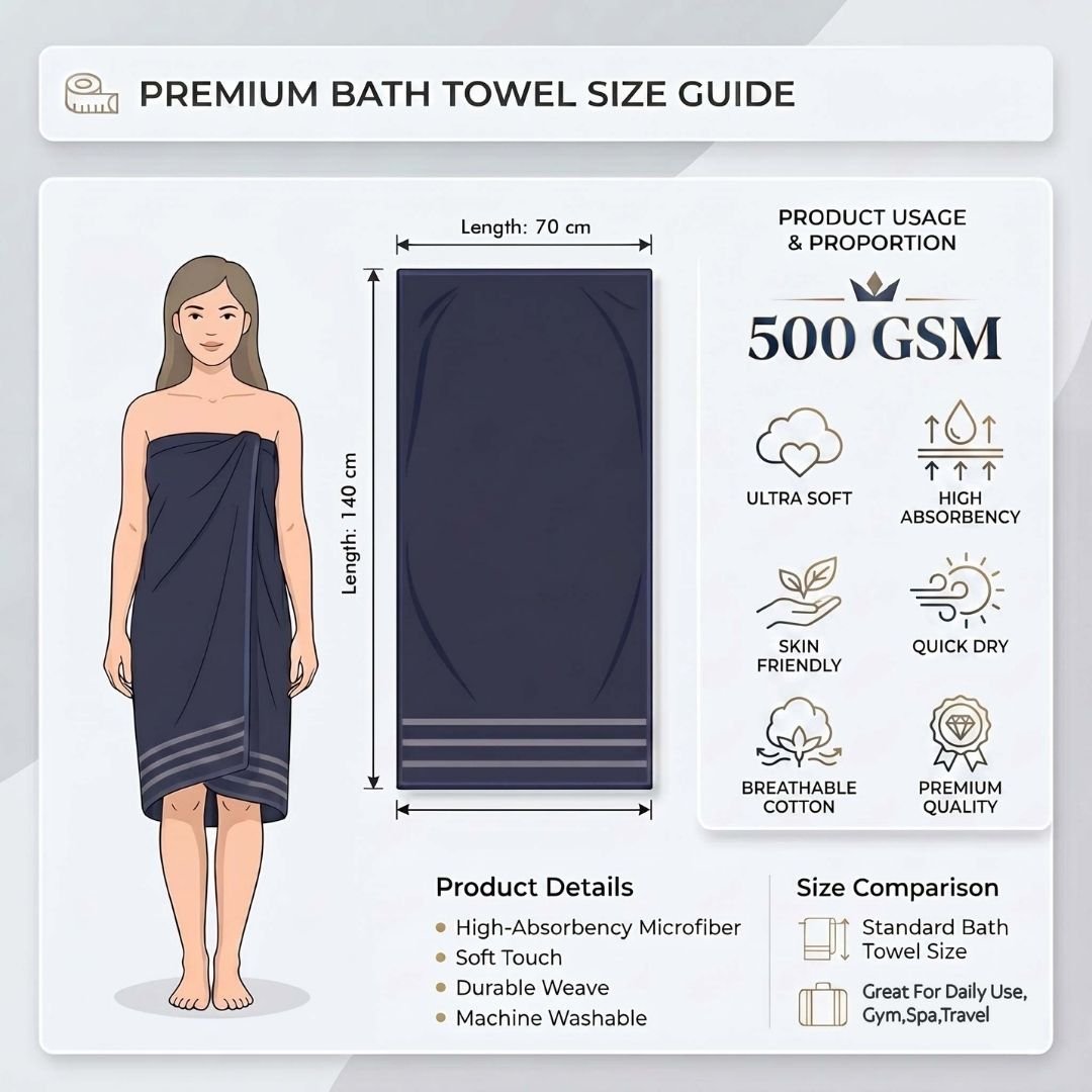Premium Solid Navy Blue Cotton Bath Towel by Athom Living - Athom Living