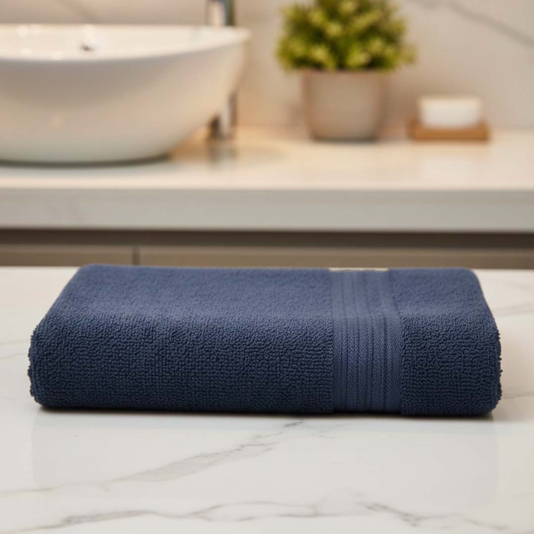 Premium Solid Navy Blue Cotton Bath Towel by Athom Living - Athom Living