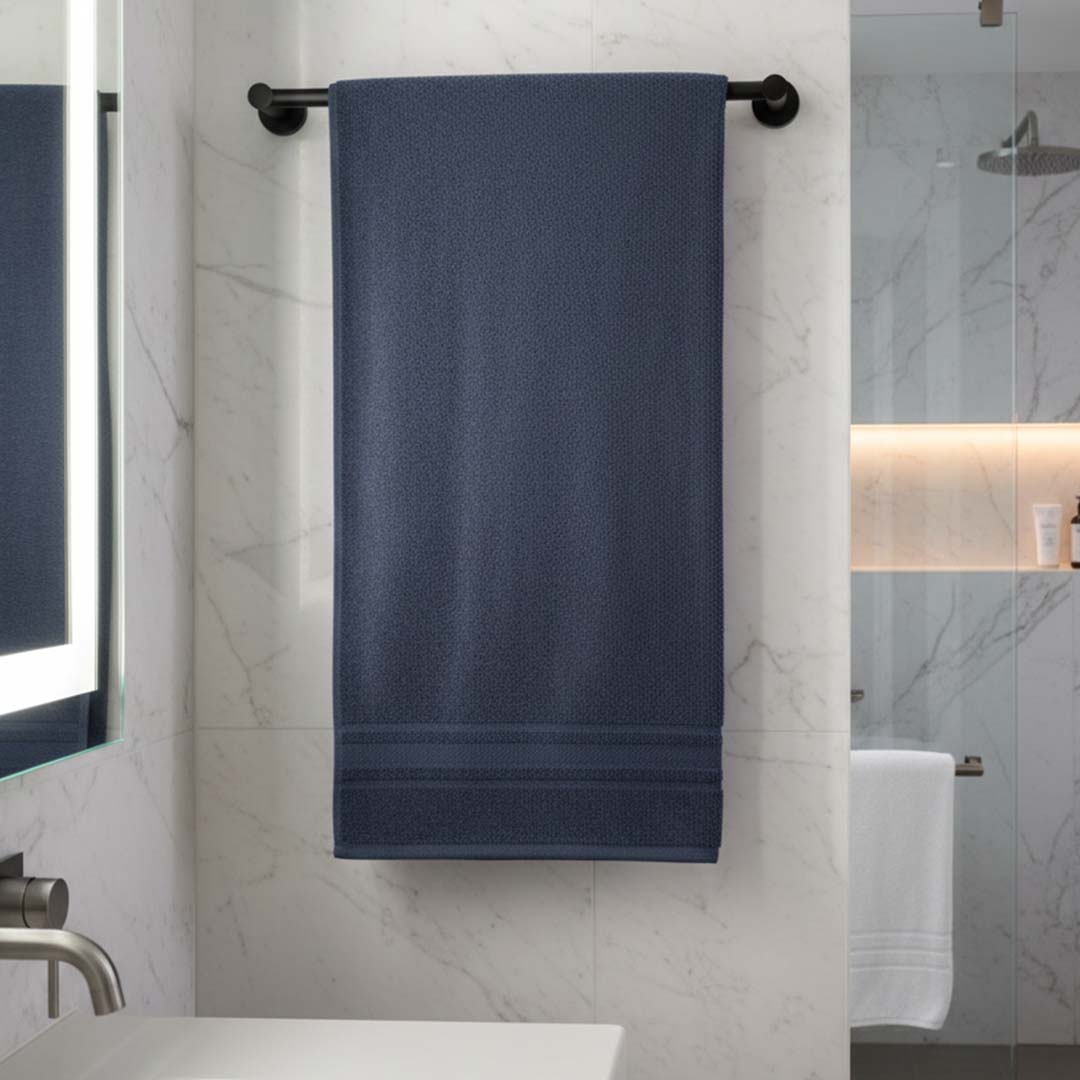 Premium Solid Navy Blue Cotton Bath Towel by Athom Living - Athom Living