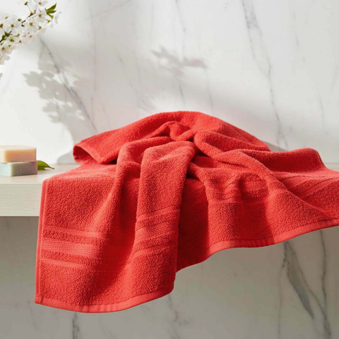 Premium Solid Red Cotton Bath Towel (Pack of 2) by Athom Living - Athom Living