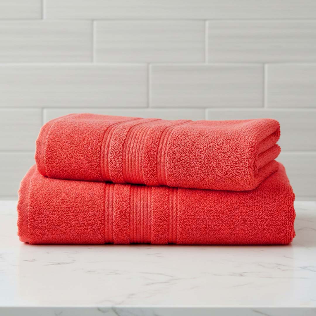 Premium Solid Red Cotton Bath Towel (Pack of 2) by Athom Living - Athom Living