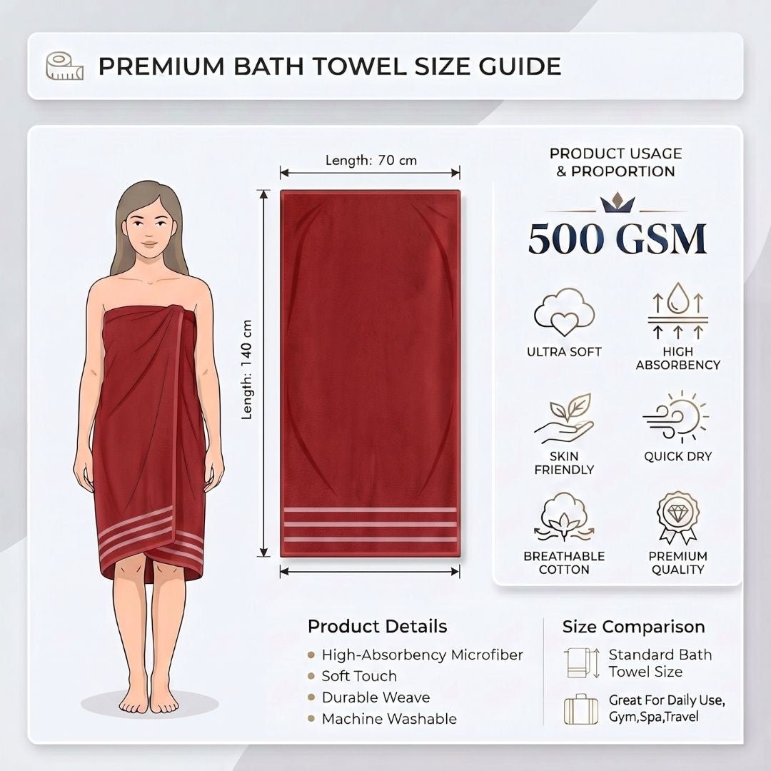 Premium Solid Red Cotton Bath Towel (Pack of 2) by Athom Living - Athom Living