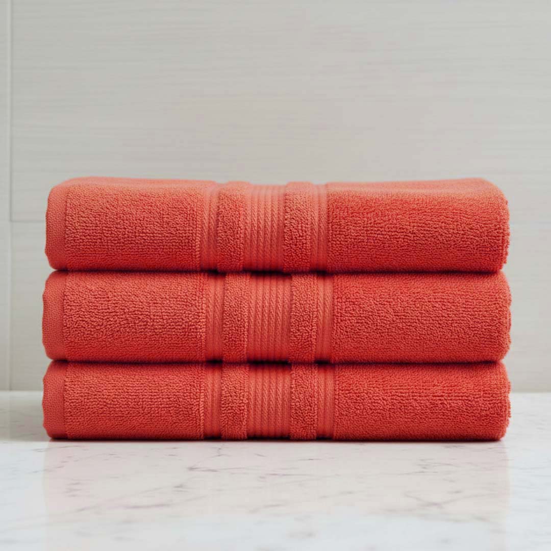 Premium Solid Red Cotton Bath Towel (Pack of 3) by Athom Living - Athom Living