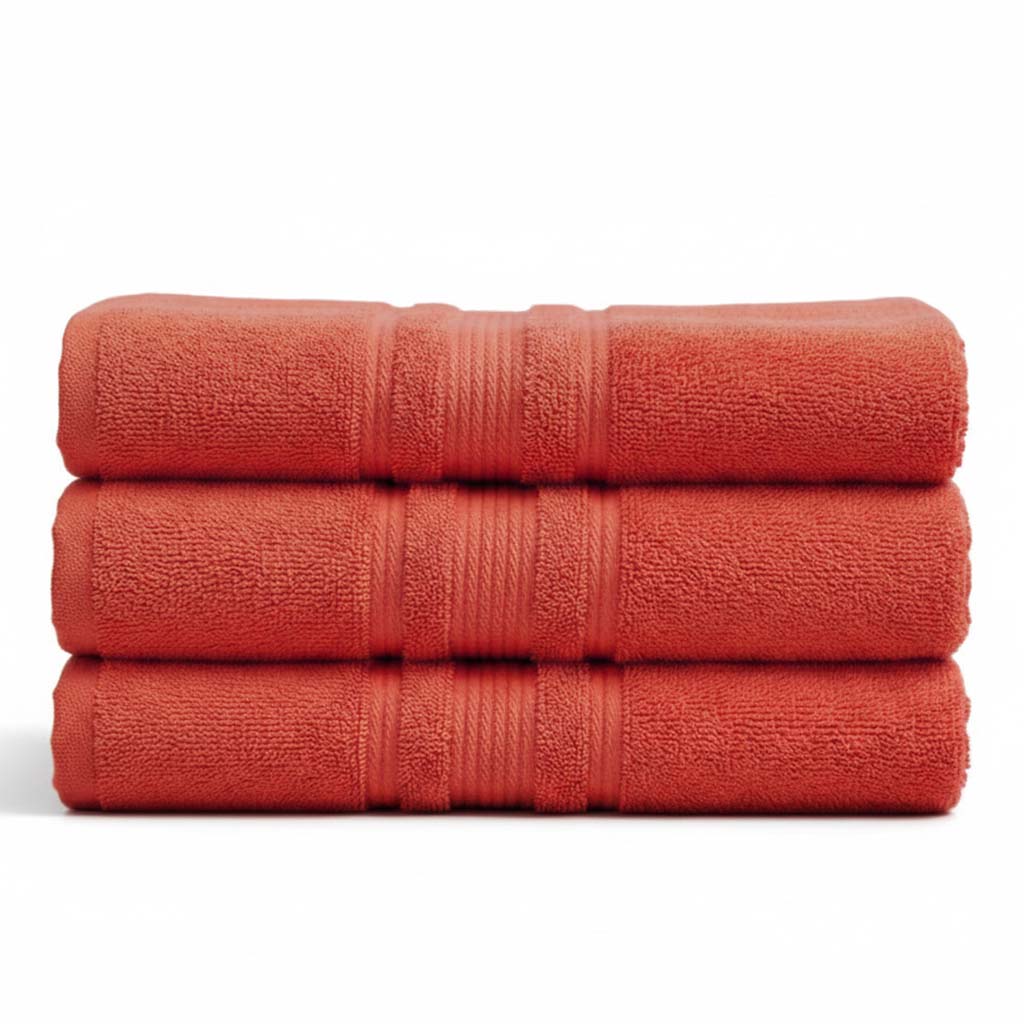 Premium Solid Red Cotton Bath Towel (Pack of 3) by Athom Living - Athom Living
