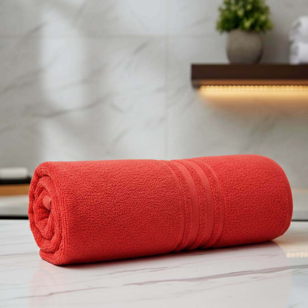 Premium Solid Red Cotton Bath Towel (Pack of 3) by Athom Living - Athom Living