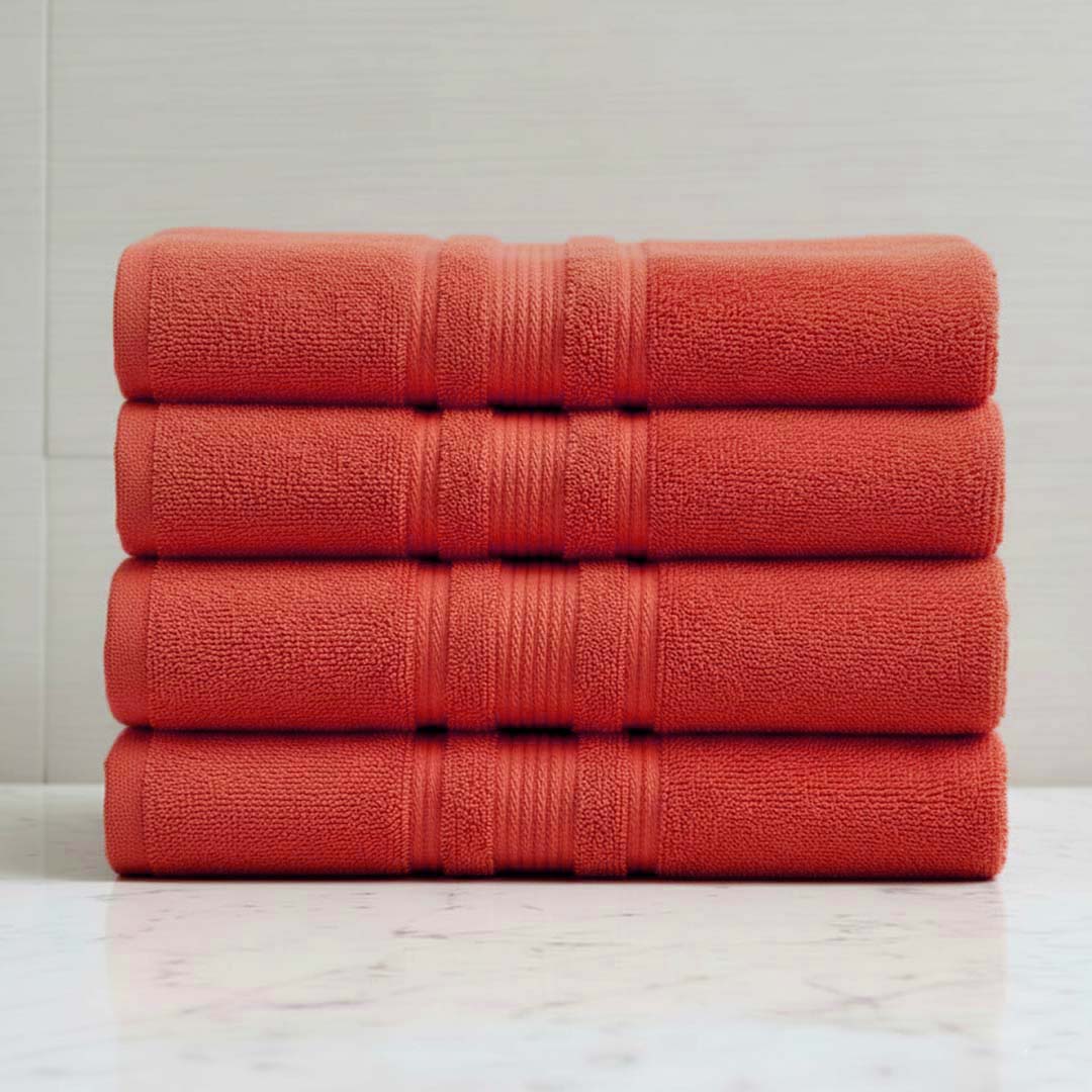 Premium Solid Red Cotton Bath Towel (Pack of 4) by Athom Living - Athom Living