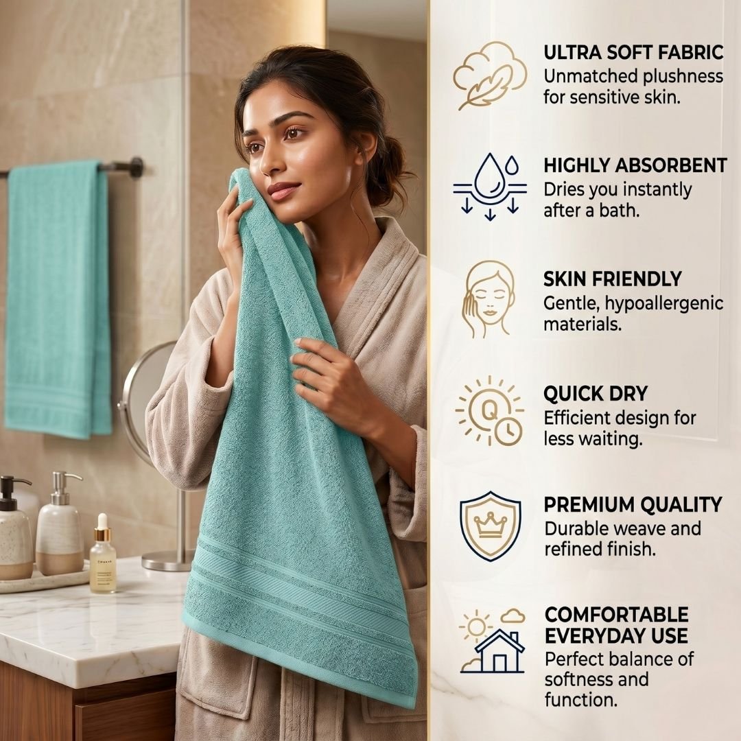 Premium Solid Water Green Cotton Bath Towel by Athom Living - Athom Living