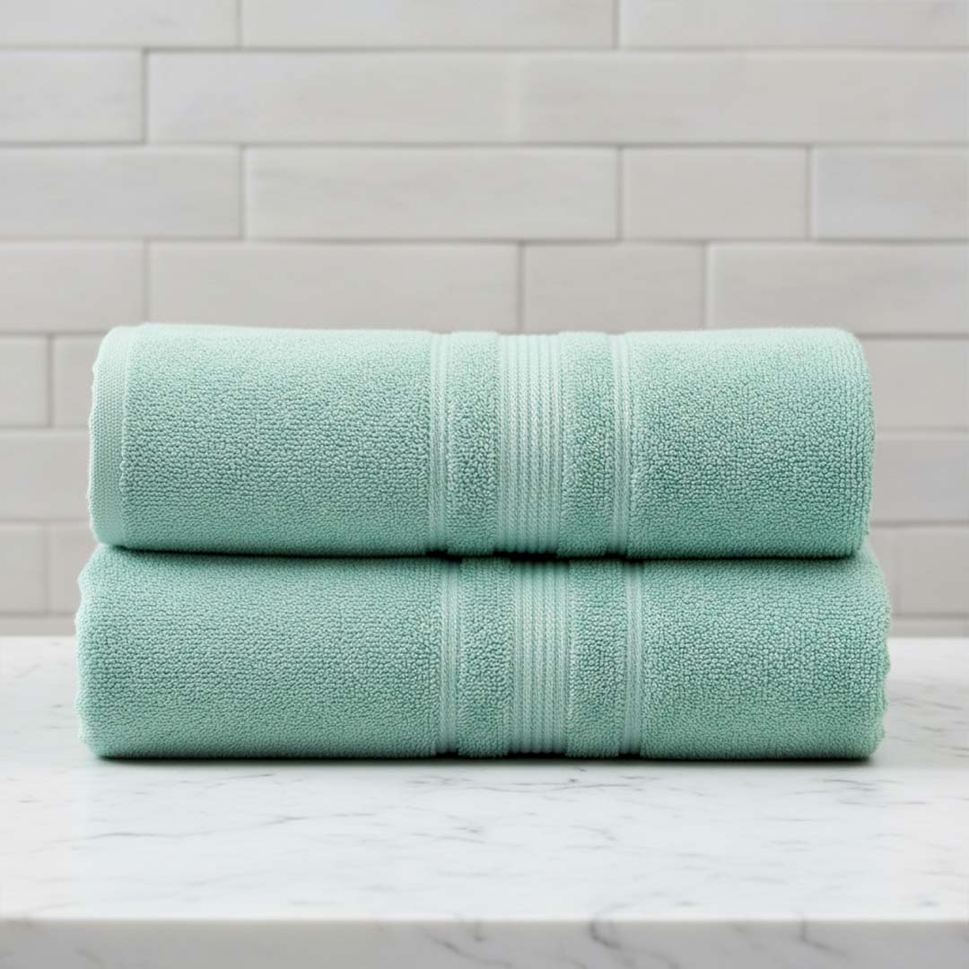 Premium Solid Water Green Cotton Bath Towel (Pack of 2) by Athom Living - Athom Living