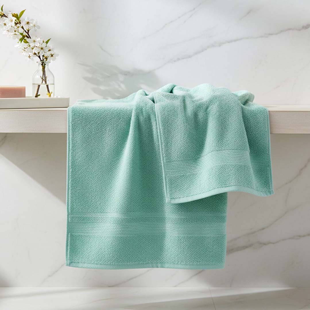 Premium Solid Water Green Cotton Bath Towel (Pack of 3) by Athom Living - Athom Living