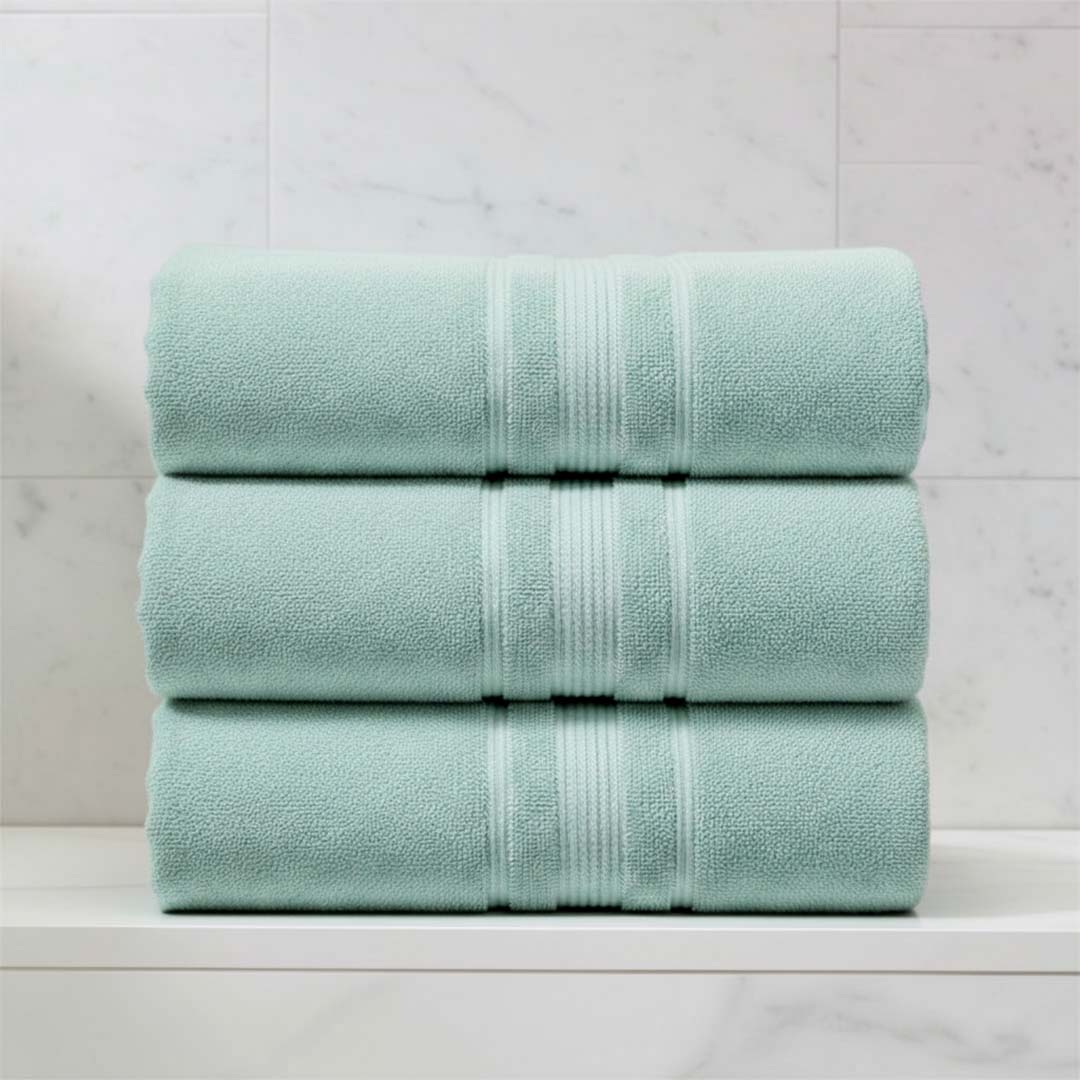 Premium Solid Water Green Cotton Bath Towel (Pack of 3) by Athom Living - Athom Living