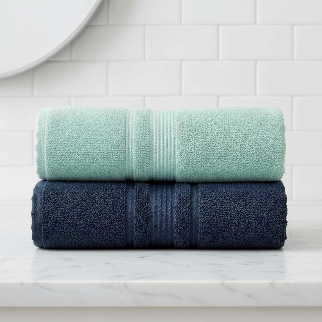 Premium Solid Water Green & Navy Blue Cotton Bath Towel (Pack of 2) by Athom Living - Athom Living