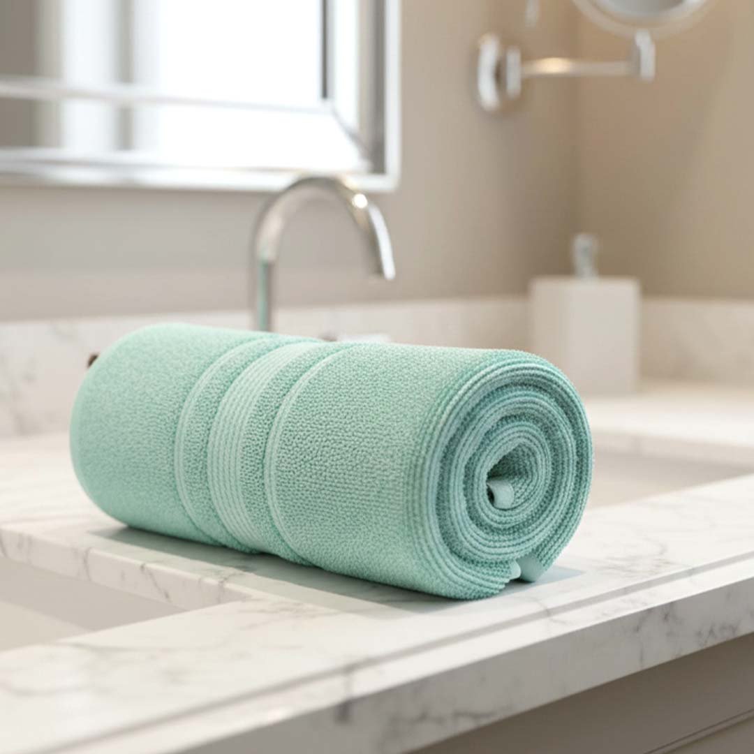 Premium Solid Water Green & Red Cotton Bath Towel (Pack of 2) by Athom Living - Athom Living