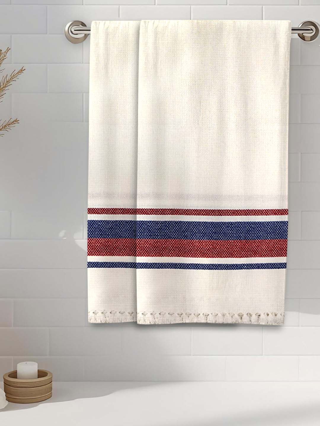 Premium Waffle White Coton Bath Towel (Pack of 2) by Athom Living - Athom Living