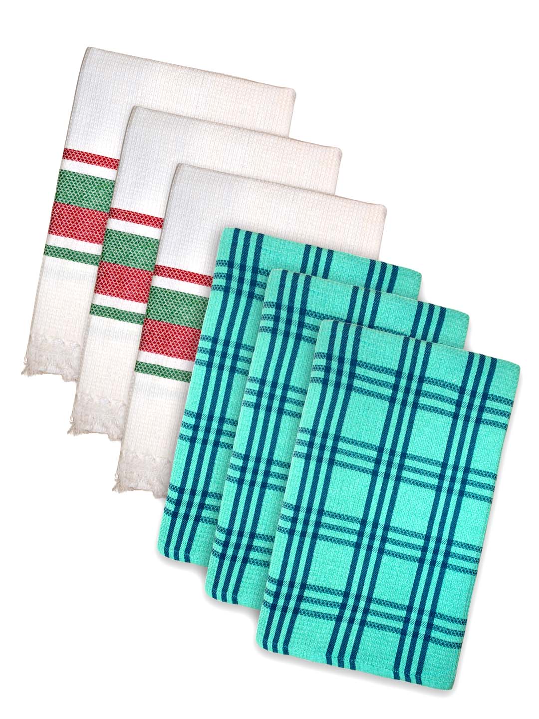 Premium White & Green Waffle Coton Bath Towel (Pack of 6) by Athom Living - Athom Living