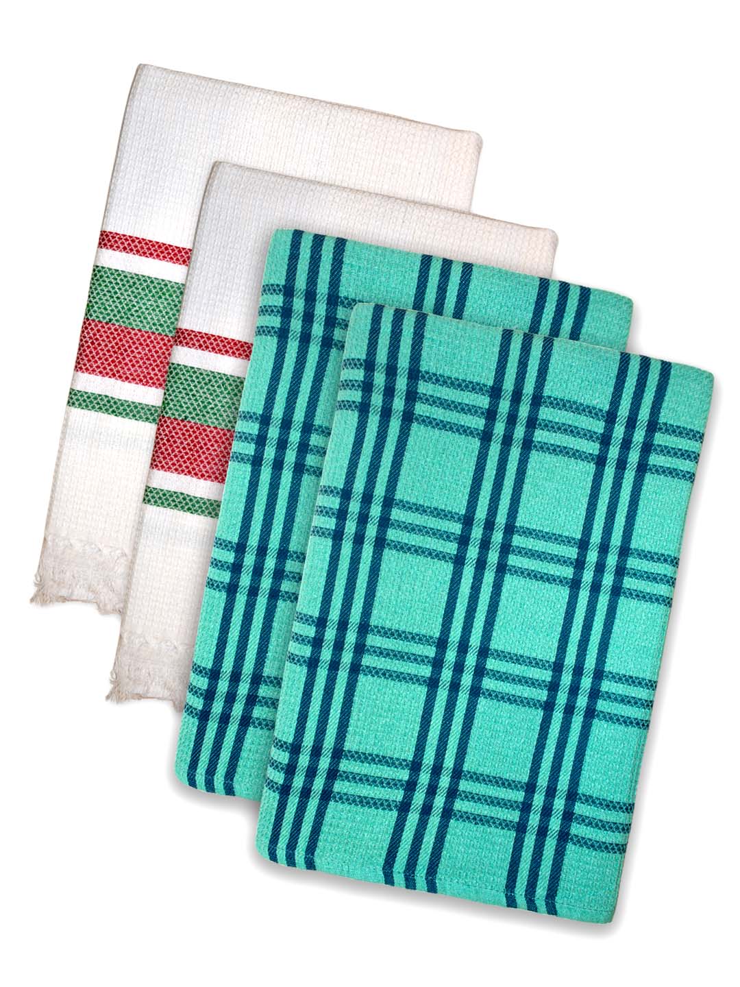 Premium White & Green Waffle Coton Bath Towel (Set of 4) by Athom Living - Athom Living