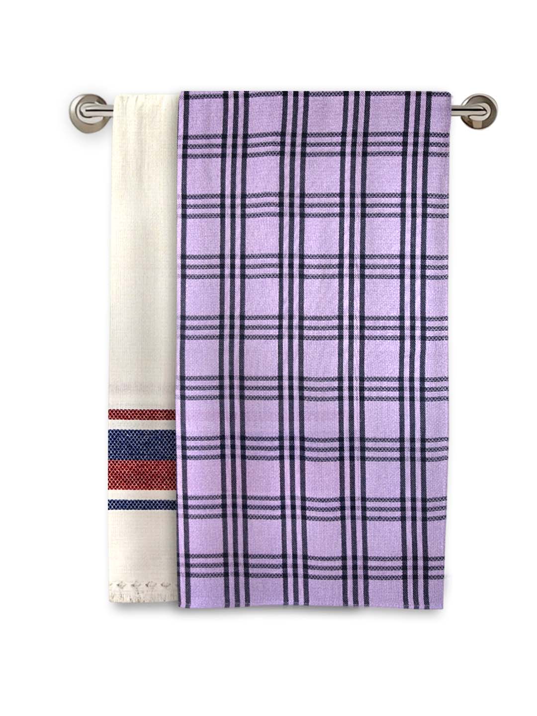 Premium White & Lavender Waffle Coton Bath Towel (Pack of 2) by Athom Living - Athom Living