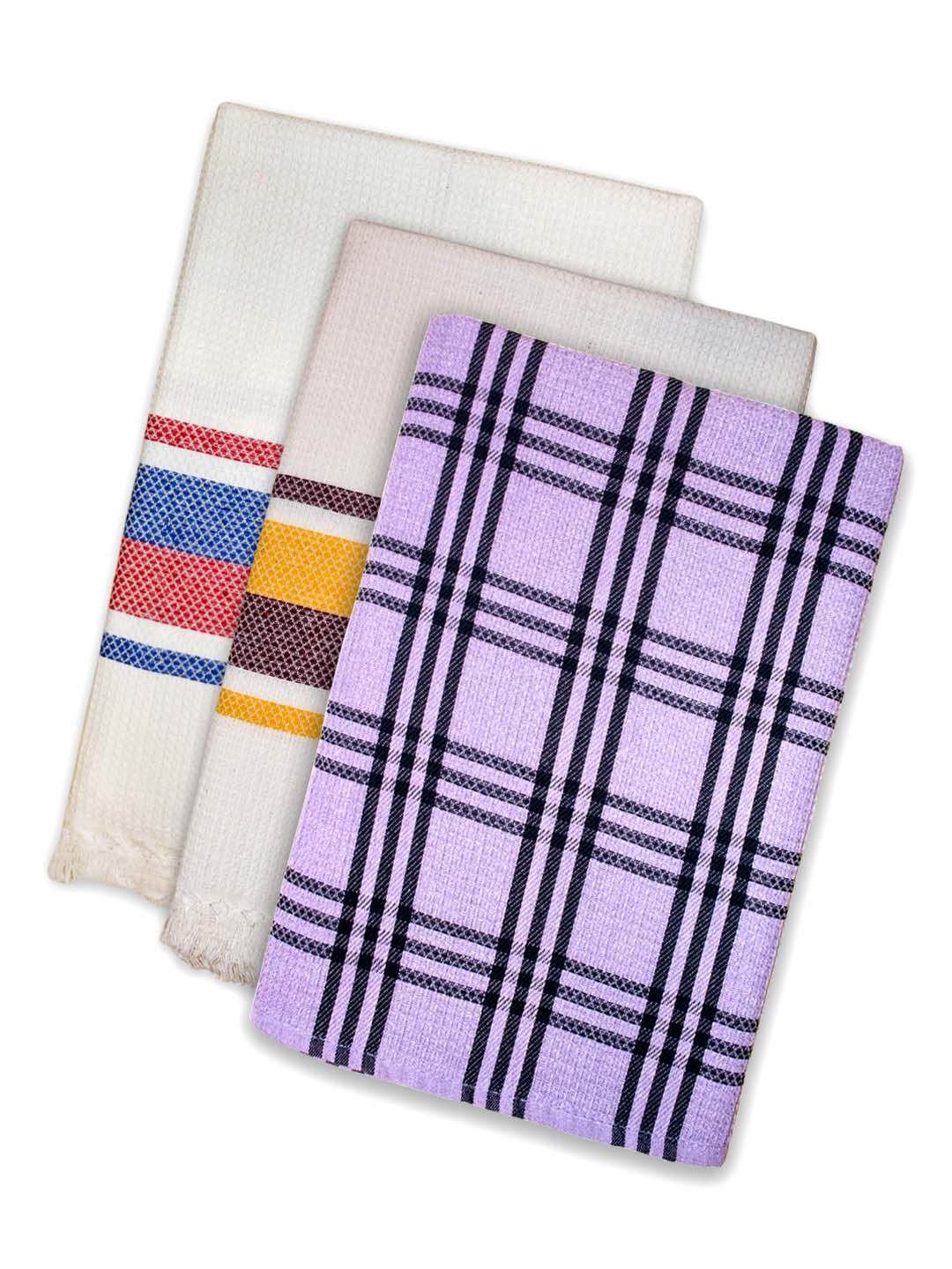 Premium White & Lavender Waffle Coton Bath Towel (Pack of 3) by Athom Living - Athom Living