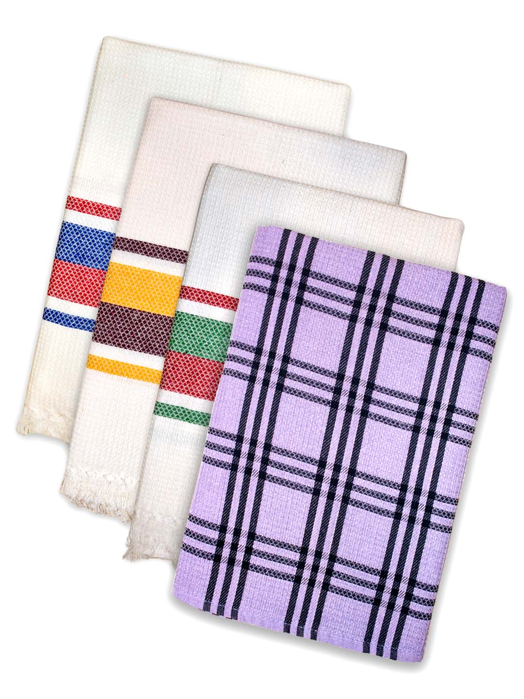 Premium White & Lavender Waffle Coton Bath Towel (Pack of 4) by Athom Living - Athom Living