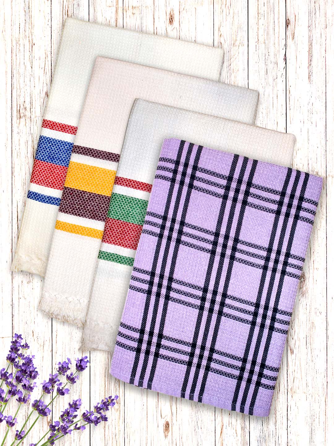 Premium White & Lavender Waffle Coton Bath Towel (Pack of 4) by Athom Living - Athom Living