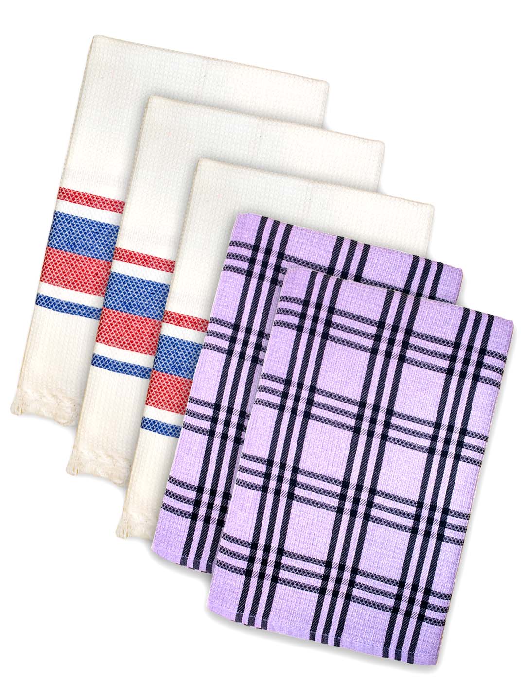 Premium White & Lavender Waffle Coton Bath Towel (Pack of 5) by Athom Living - Athom Living
