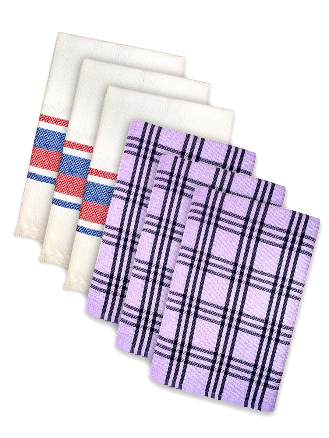 Premium White & Lavender Waffle Coton Bath Towel (Pack of 6) by Athom Living - Athom Living