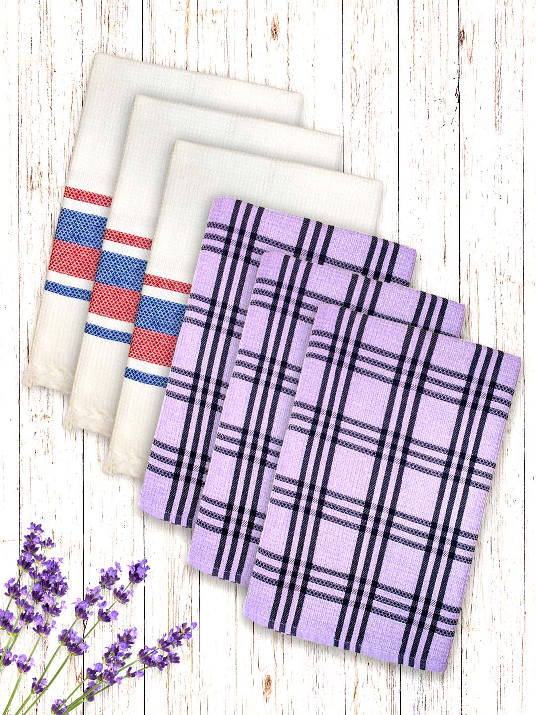 Premium White & Lavender Waffle Coton Bath Towel (Pack of 6) by Athom Living - Athom Living