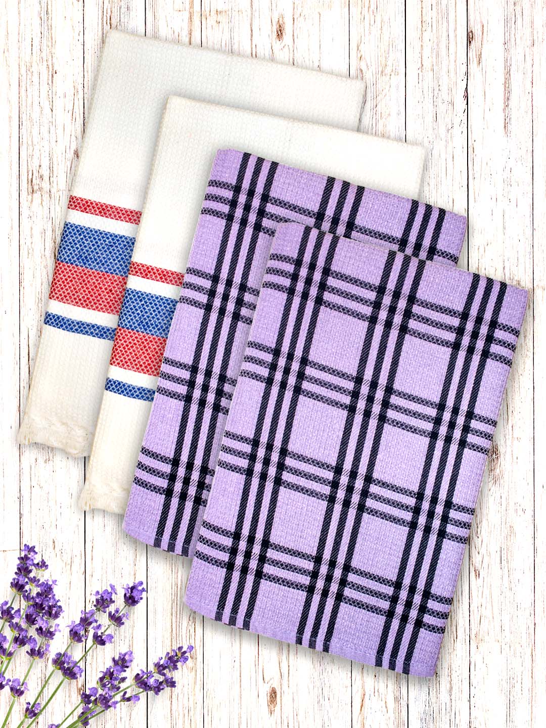 Premium White & Lavender Waffle Coton Bath Towel (Set of 4) by Athom Living - Athom Living