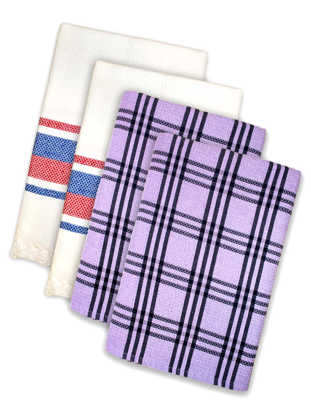 Premium White & Lavender Waffle Coton Bath Towel (Set of 4) by Athom Living - Athom Living