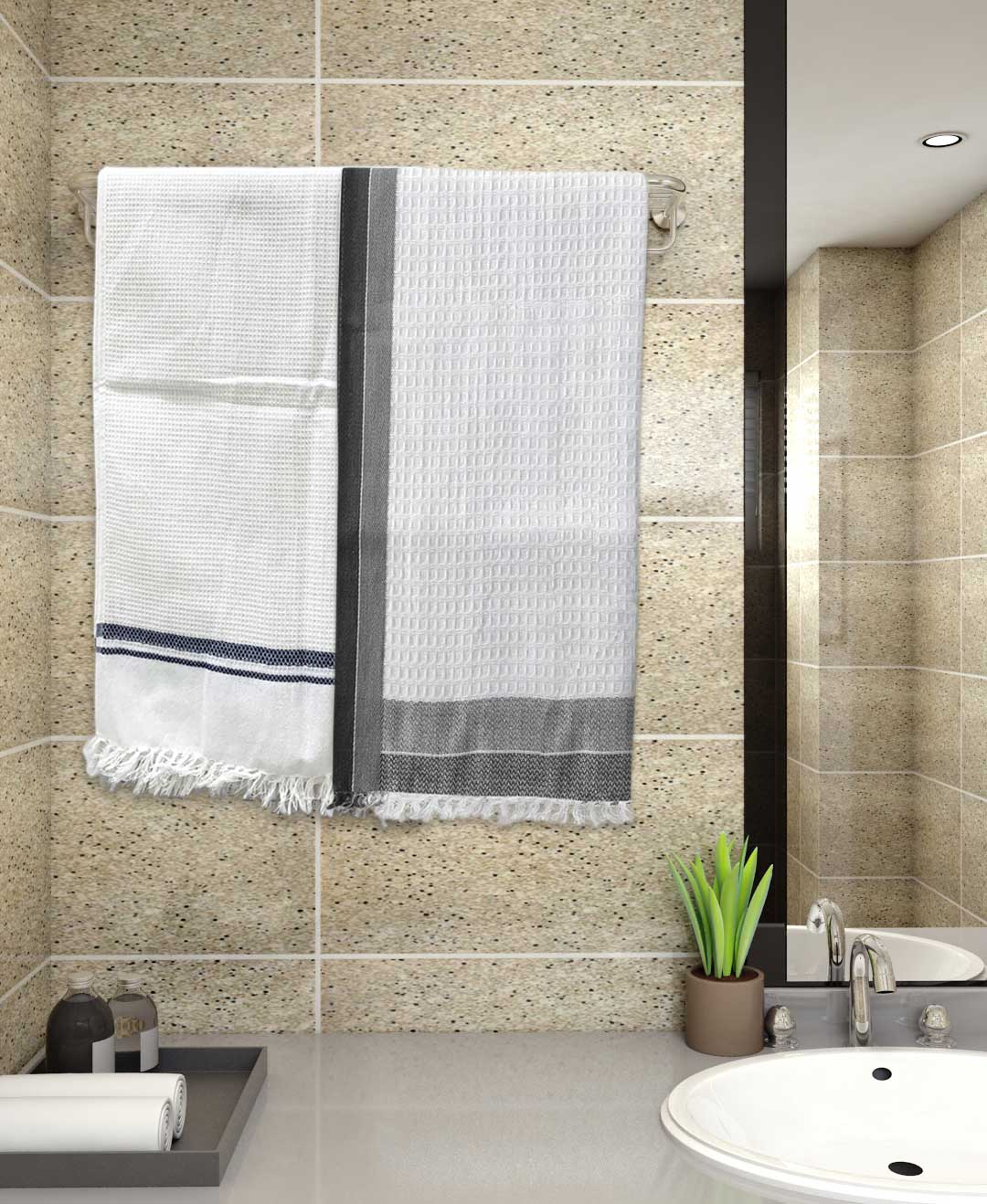 Premium White Light Weight Cotton Bath Towel (Pack of 2) by Athom Living - Athom Living