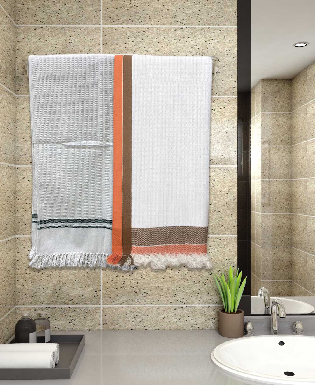 Premium White Light Weight Cotton Bath Towels (Pack of 2) by Athom Living - Athom Living