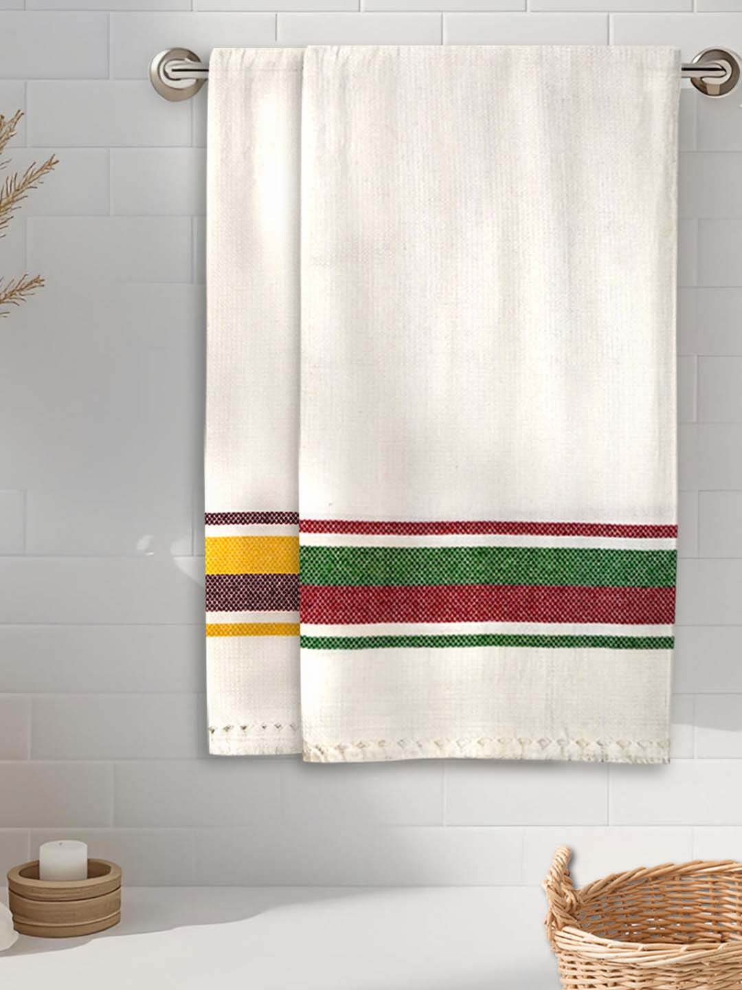 Premium White Waffle Coton Bath Towel (Pack of 2) by Athom Living - Athom Living